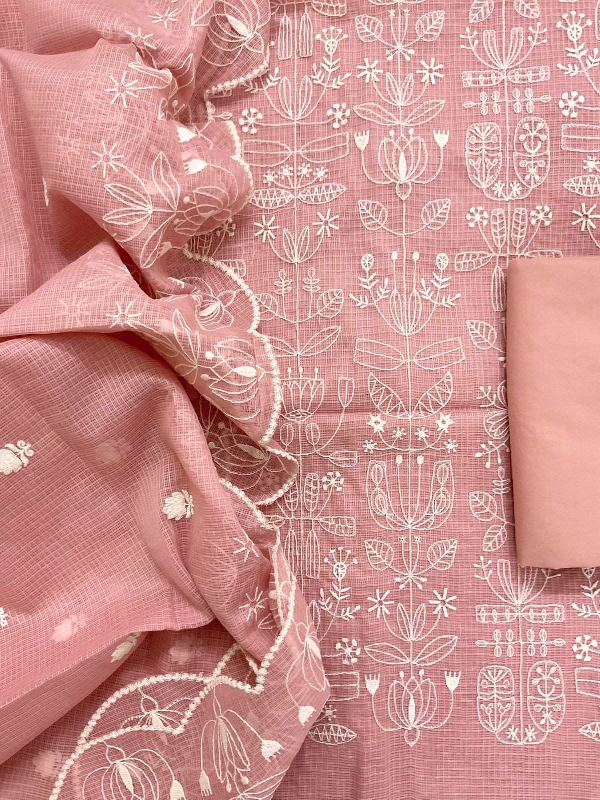 Soft Kota Silk Embroidered Suit - Peach