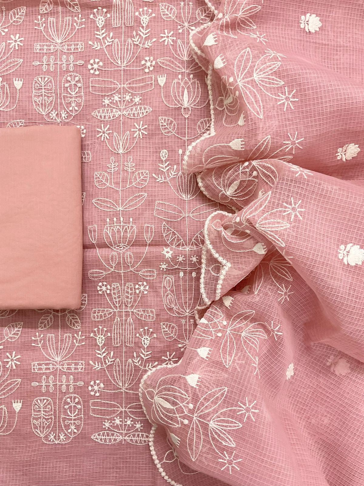 Soft Kota Silk Embroidered Suit - Peach