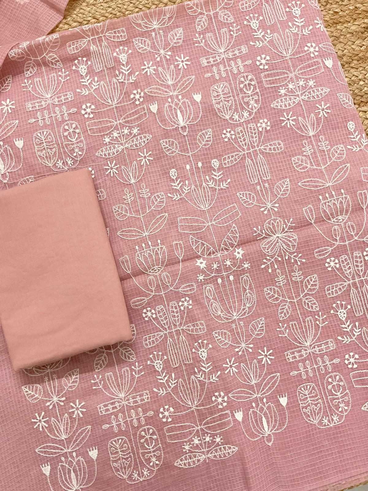 Soft Kota Silk Embroidered Suit - Peach