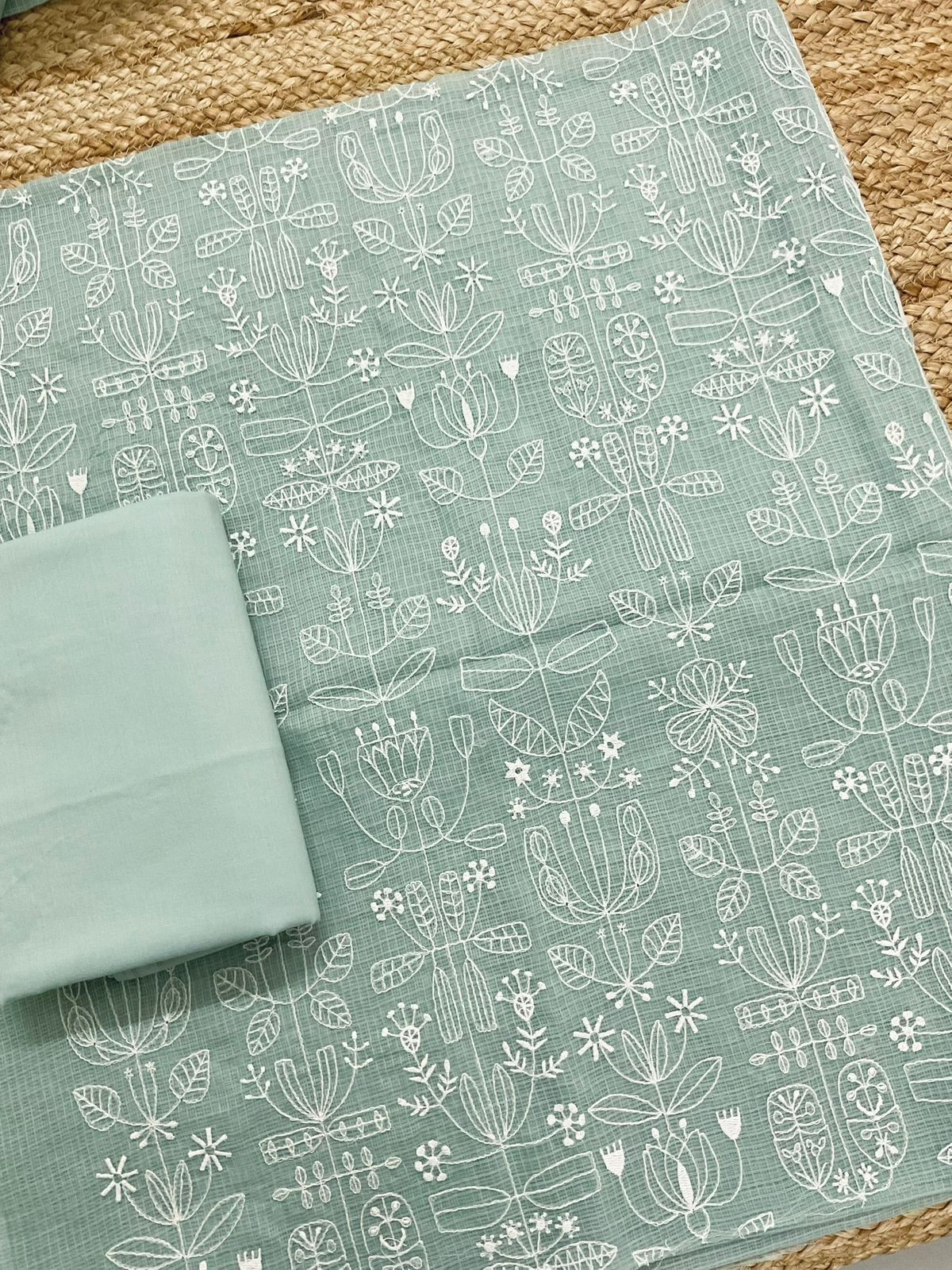 Soft Kota Silk Embroidered Suit - Green