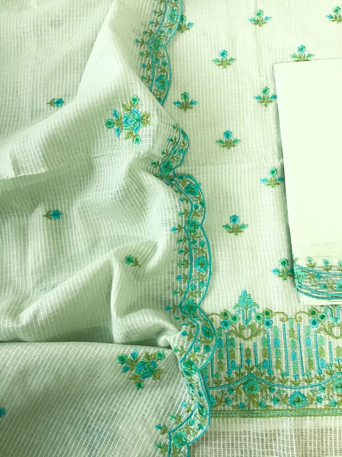 Pure Kota Cotton Embroidered Suit - Green