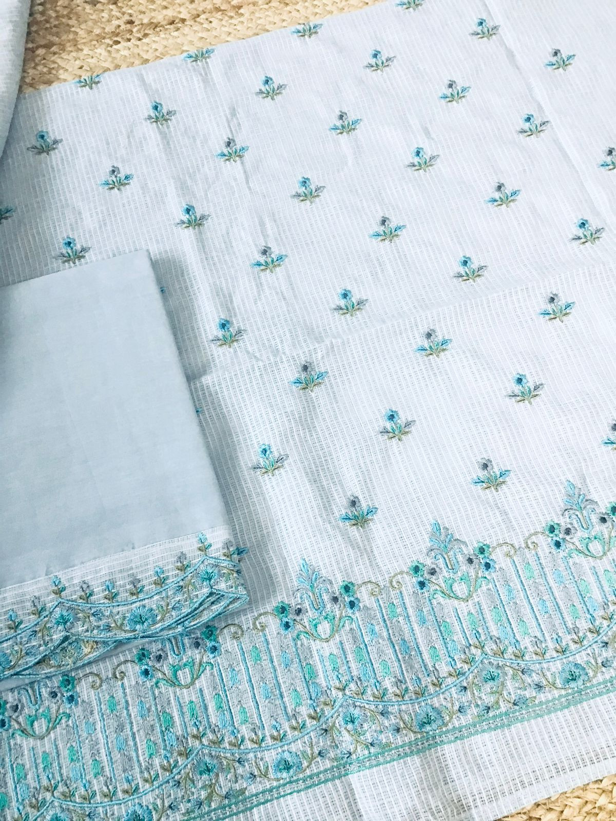 Pure Kota Cotton Embroidered Suit - Grey