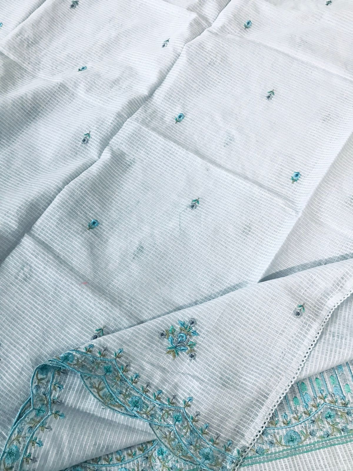 Pure Kota Cotton Embroidered Suit - Grey