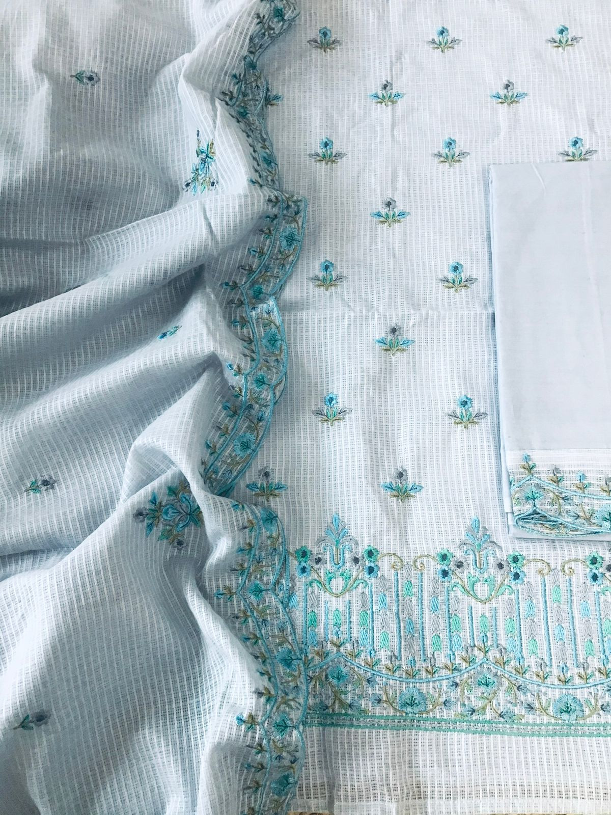 Pure Kota Cotton Embroidered Suit - Grey