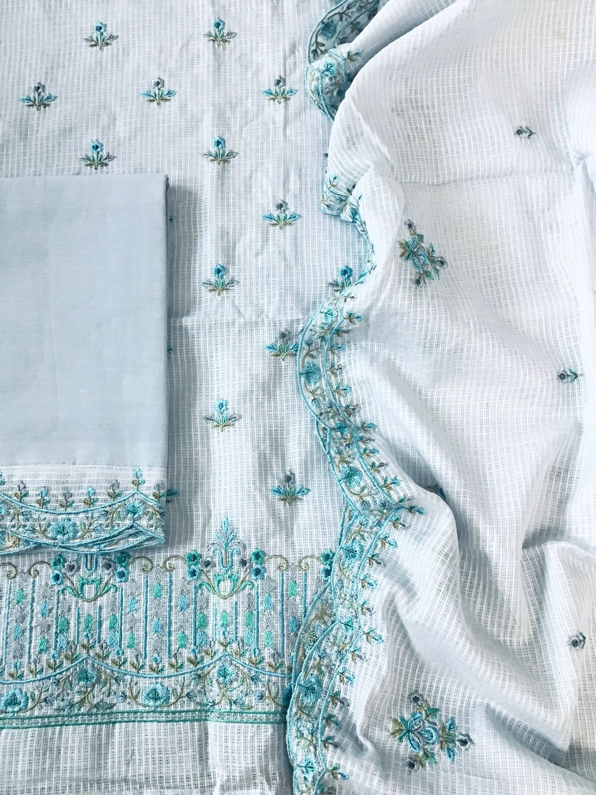 Pure Kota Cotton Embroidered Suit - Grey