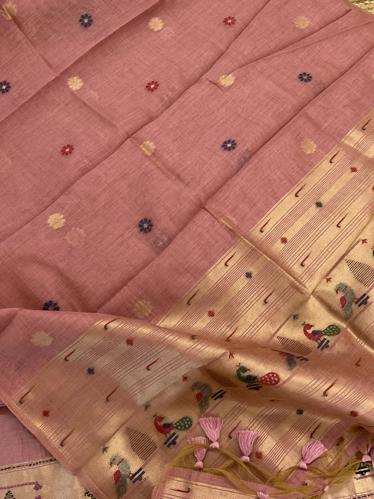 Soft Kora Chanderi Paithani Style Weaved Embroidered Suit - Onion Pink