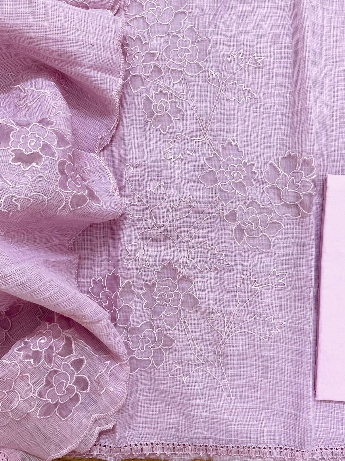 Soft Jute Kota Cotton Embroidered Suit - Light Purple
