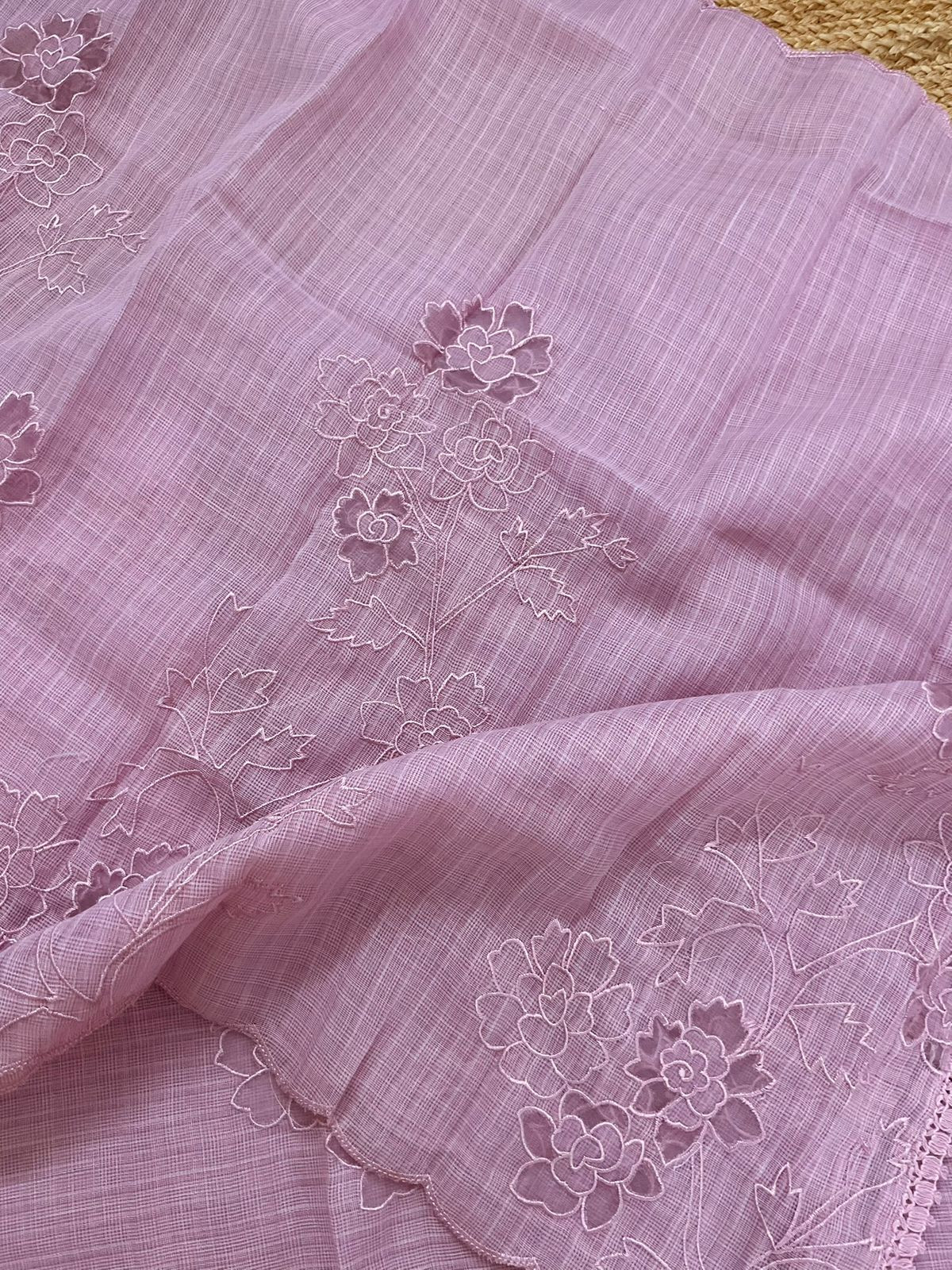 Soft Jute Kota Cotton Embroidered Suit - Light Purple