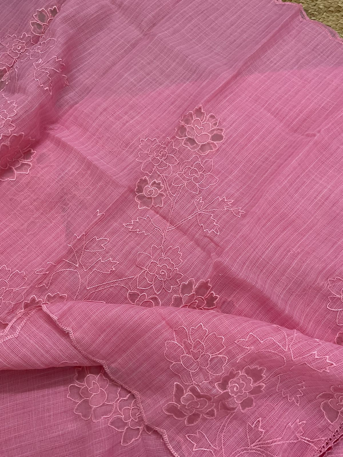 Soft Jute Kota Cotton Embroidered Suit - Pink