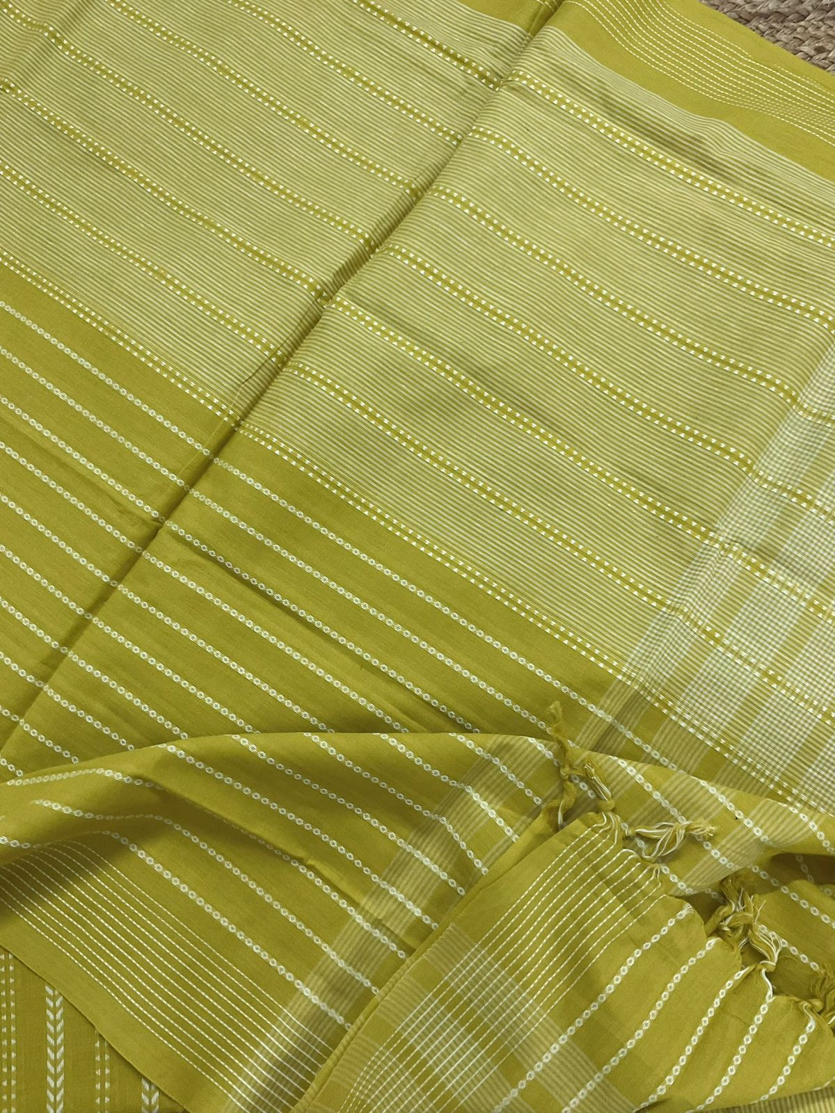 Pure Handloom Cotton Self Weaved Embroidered Suit - Yellow