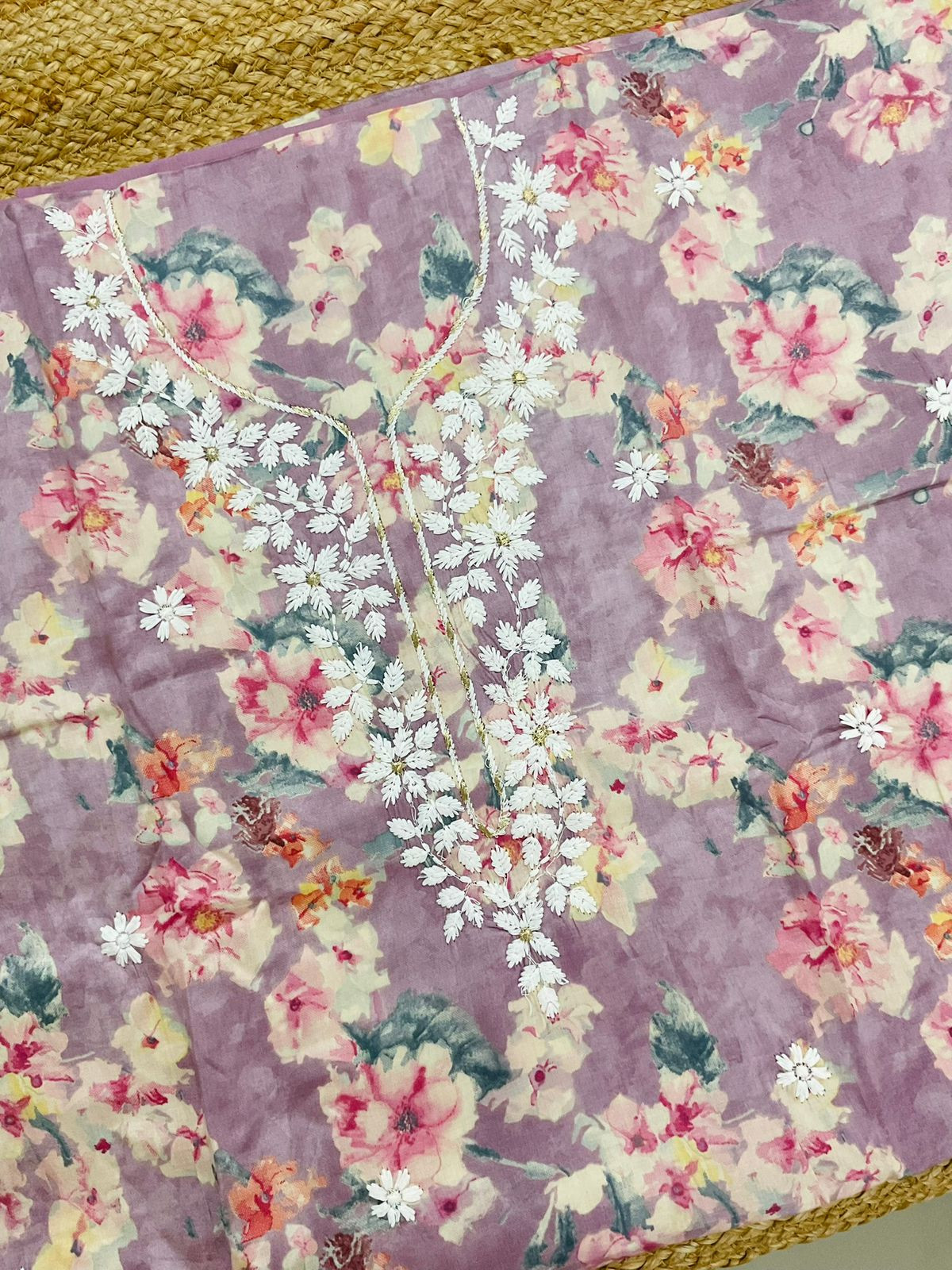 Pure Jaam Cotton Printed Embroidered Suit - Mauve