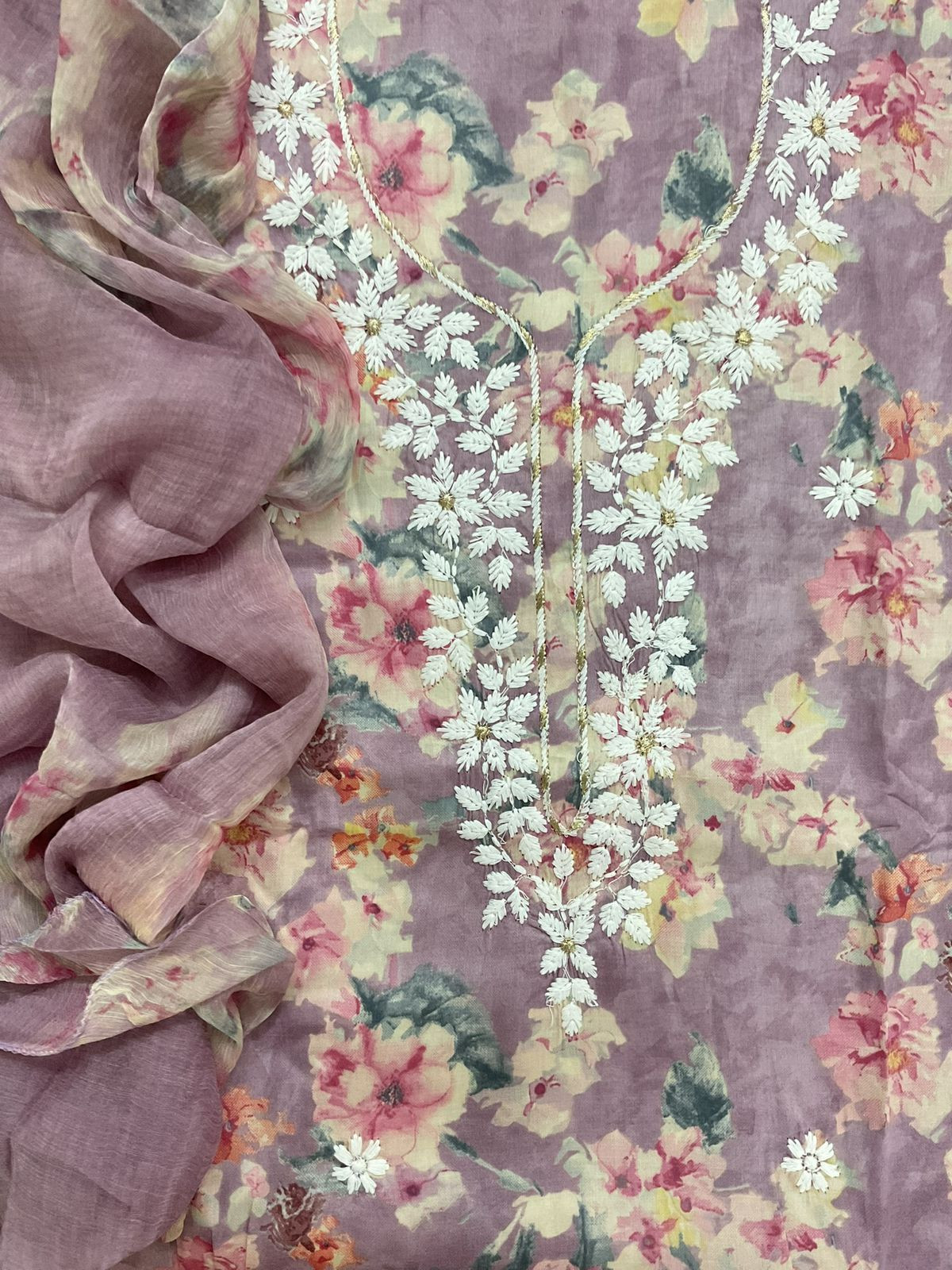 Pure Jaam Cotton Printed Embroidered Suit - Mauve