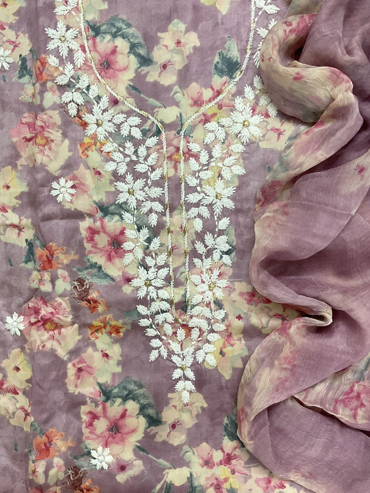 Pure Jaam Cotton Printed Embroidered Suit - Mauve