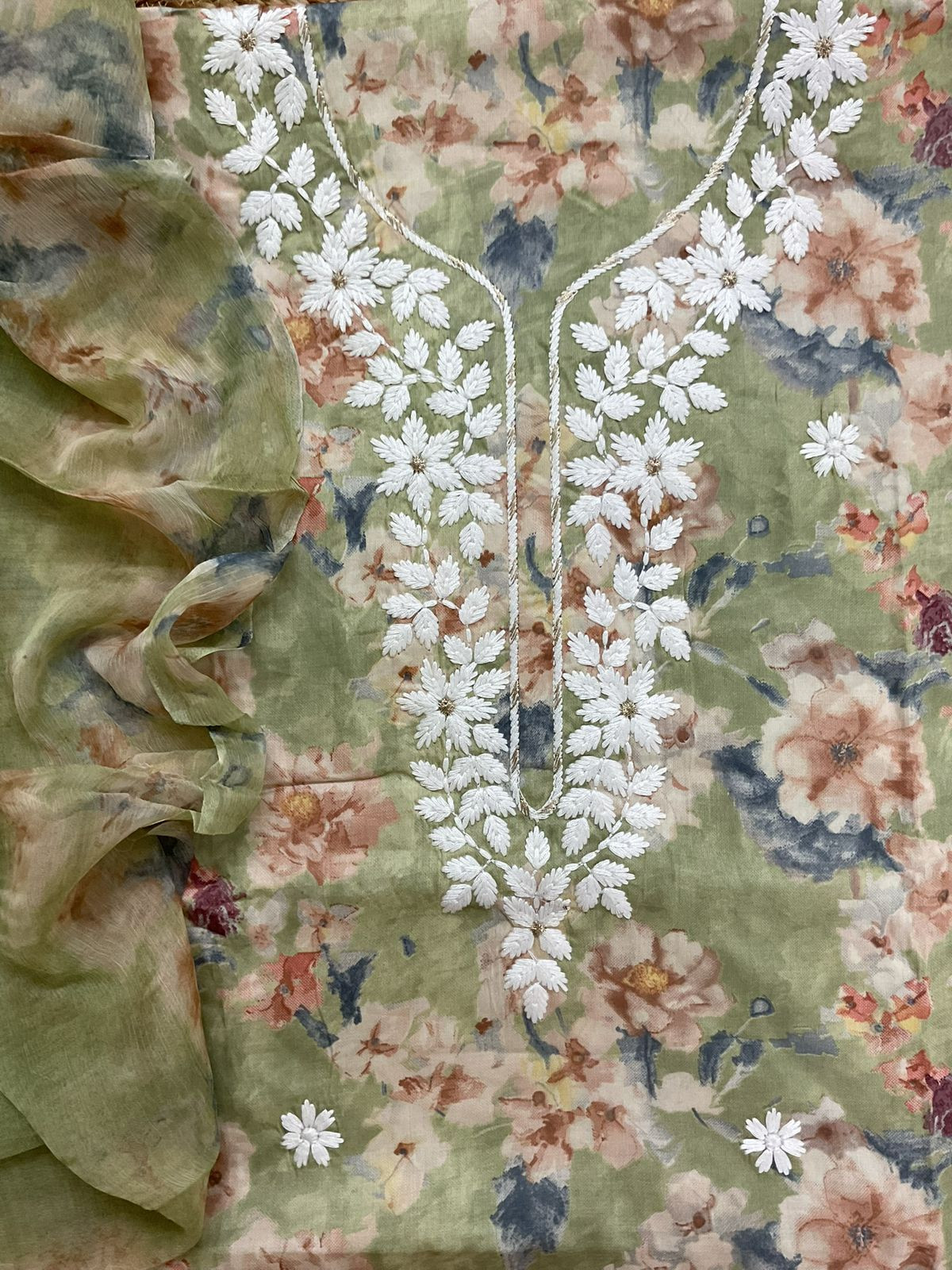 Pure Jaam Cotton Printed Embroidered Suit - Green