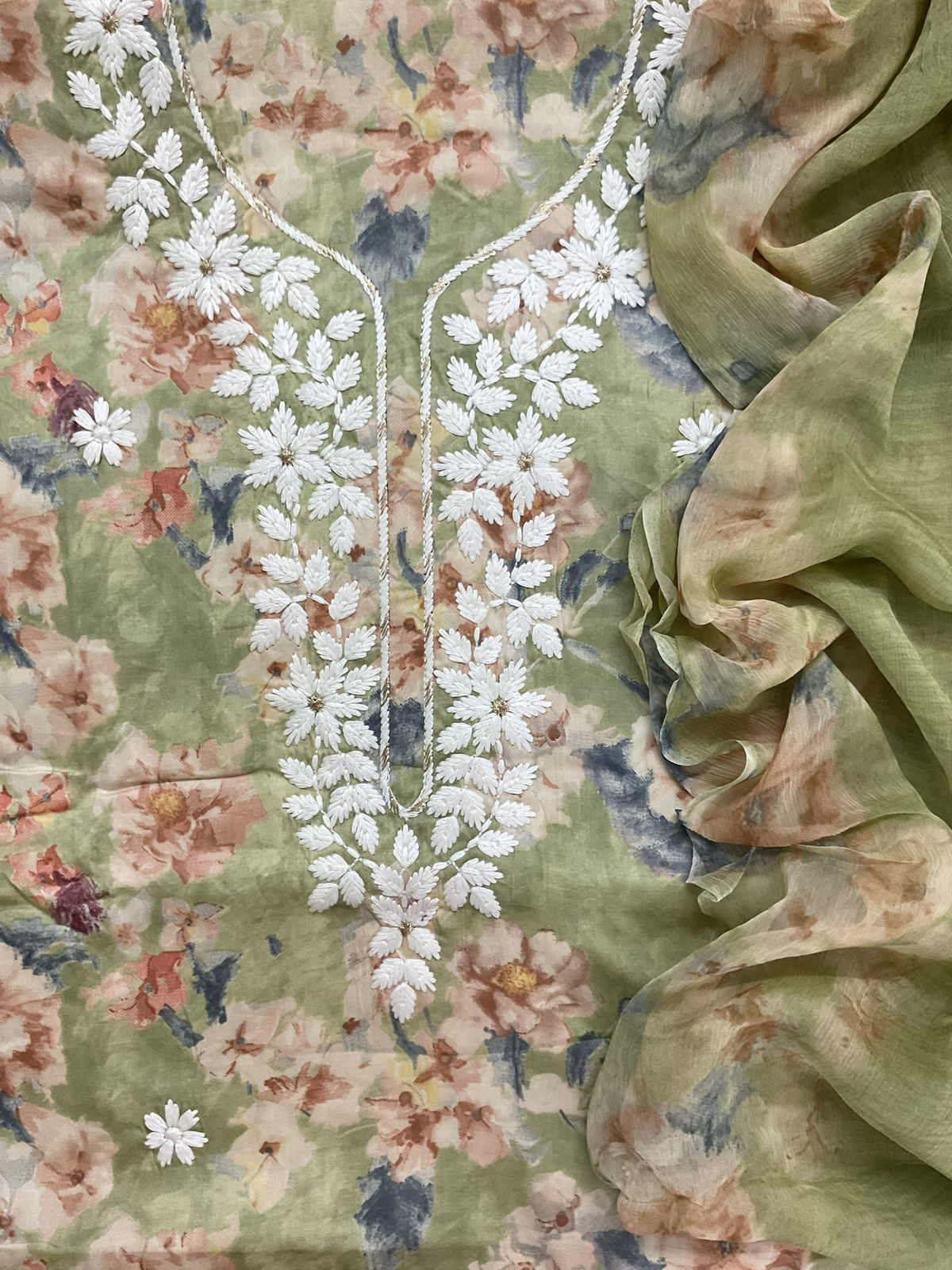 Pure Jaam Cotton Printed Embroidered Suit - Green