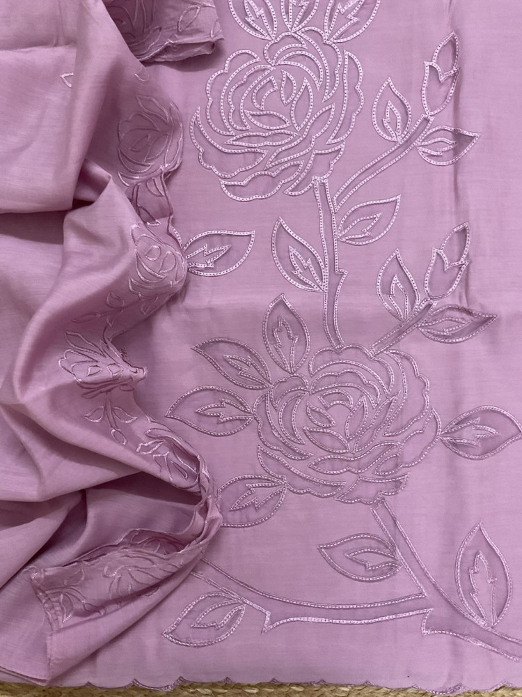 Image of Soft Muslin Embroidered Suit - Lavender