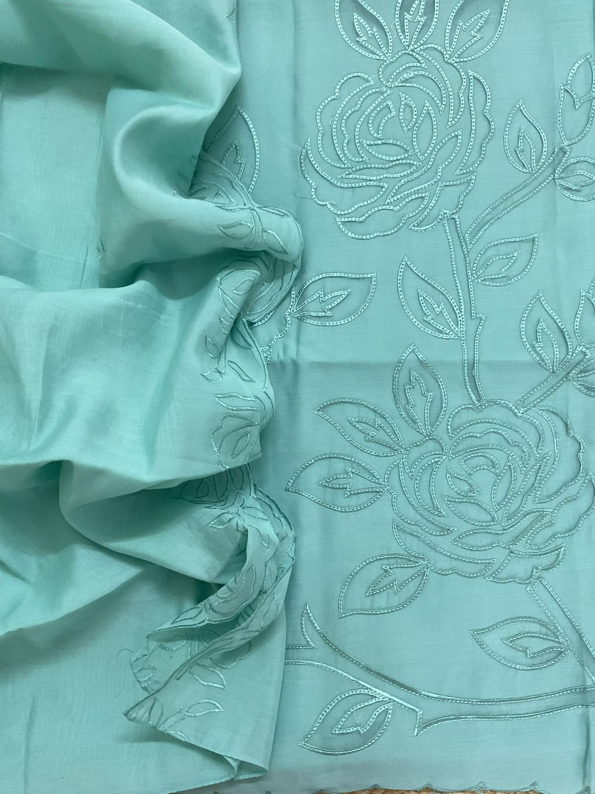 Soft Muslin Embroidered Suit - Blue