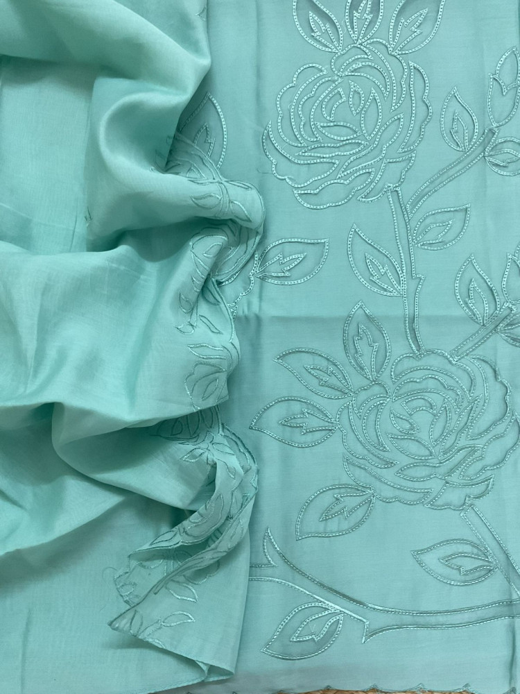 Image of Soft Muslin Embroidered Suit - Blue