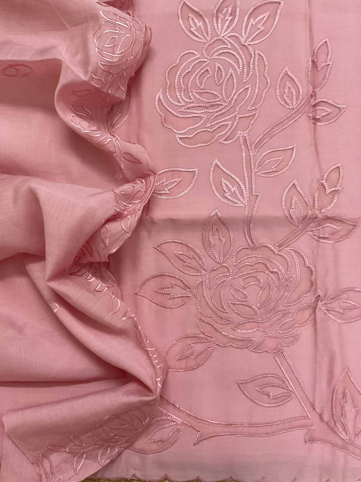 Soft Muslin Embroidered Suit - Peach