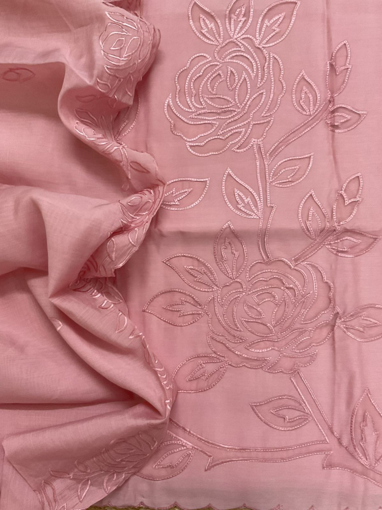 Image of Soft Muslin Embroidered Suit - Peach