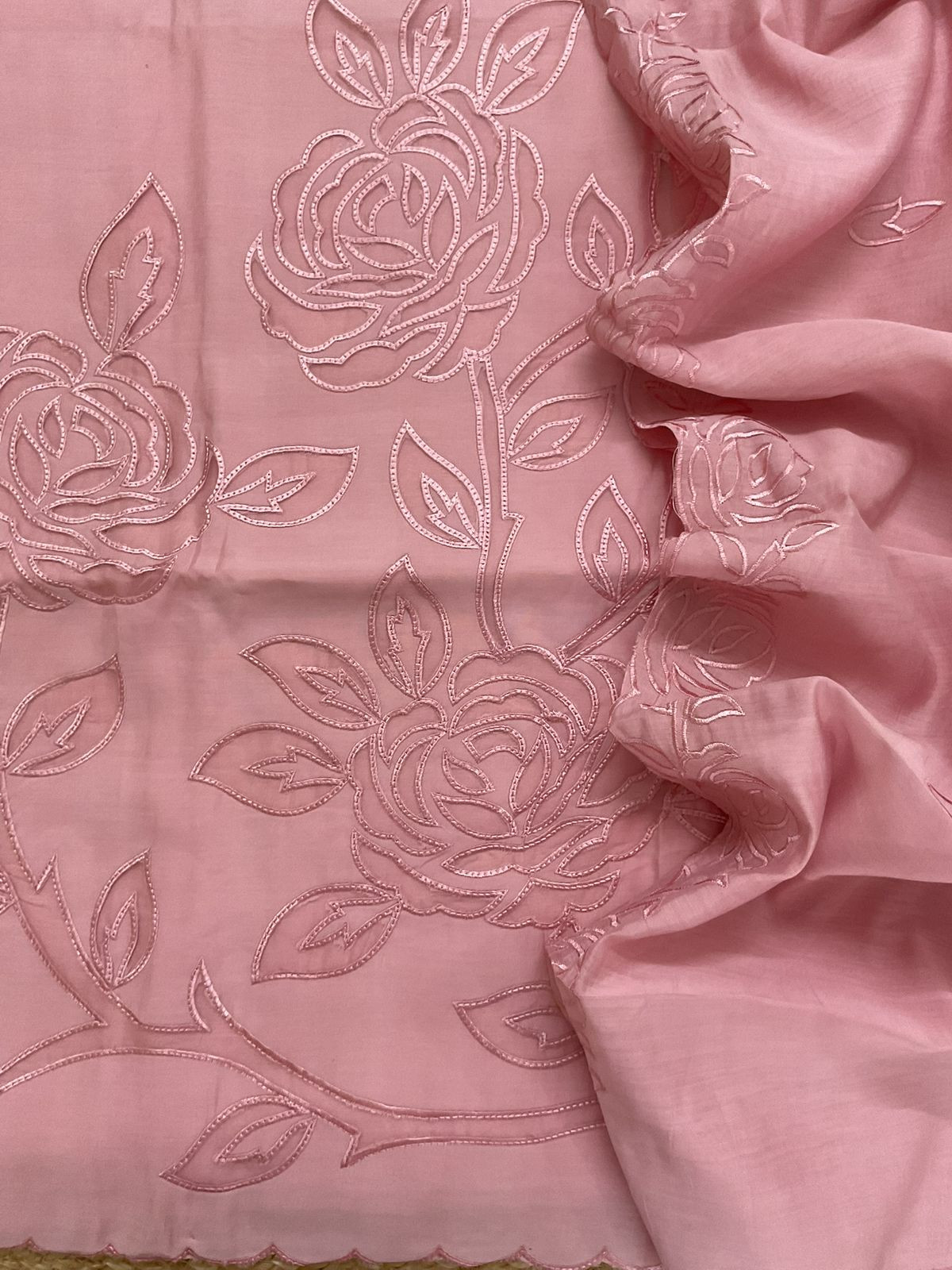 Soft Muslin Embroidered Suit - Peach
