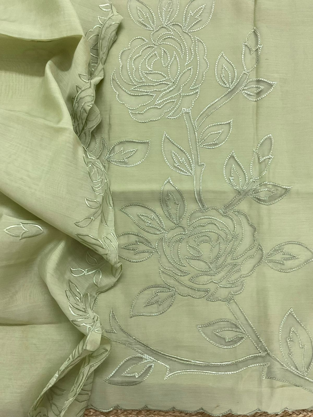 Soft Muslin Embroidered Suit - Green