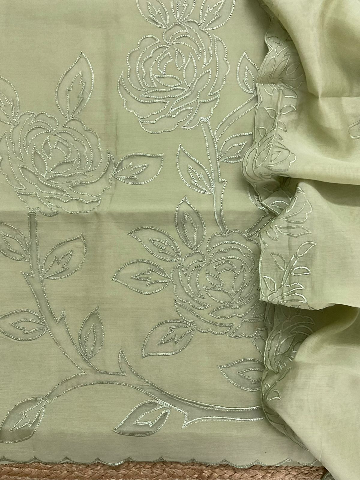 Soft Muslin Embroidered Suit - Green