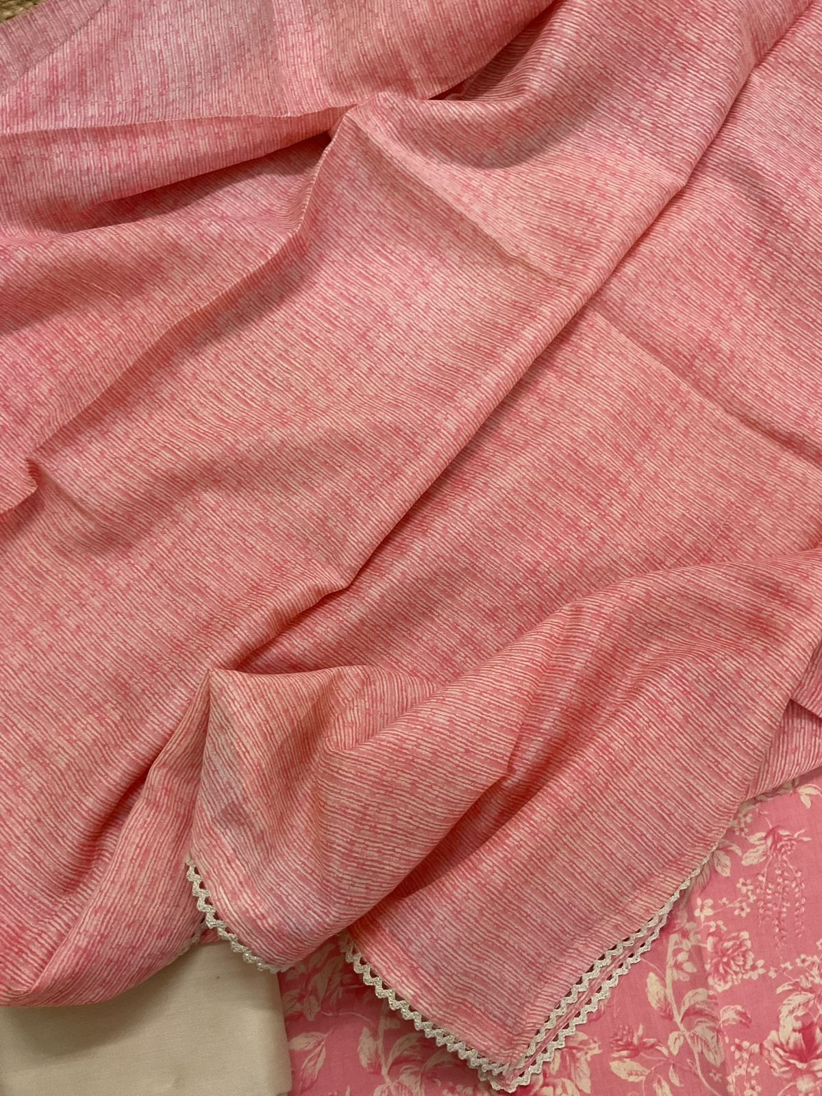 Pure Cotton Printed Embroidered Suit - Peach