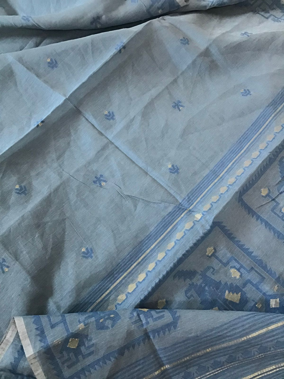 Soft Slub Chanderi Jamdani Weaved Embroidered Suit - Blue