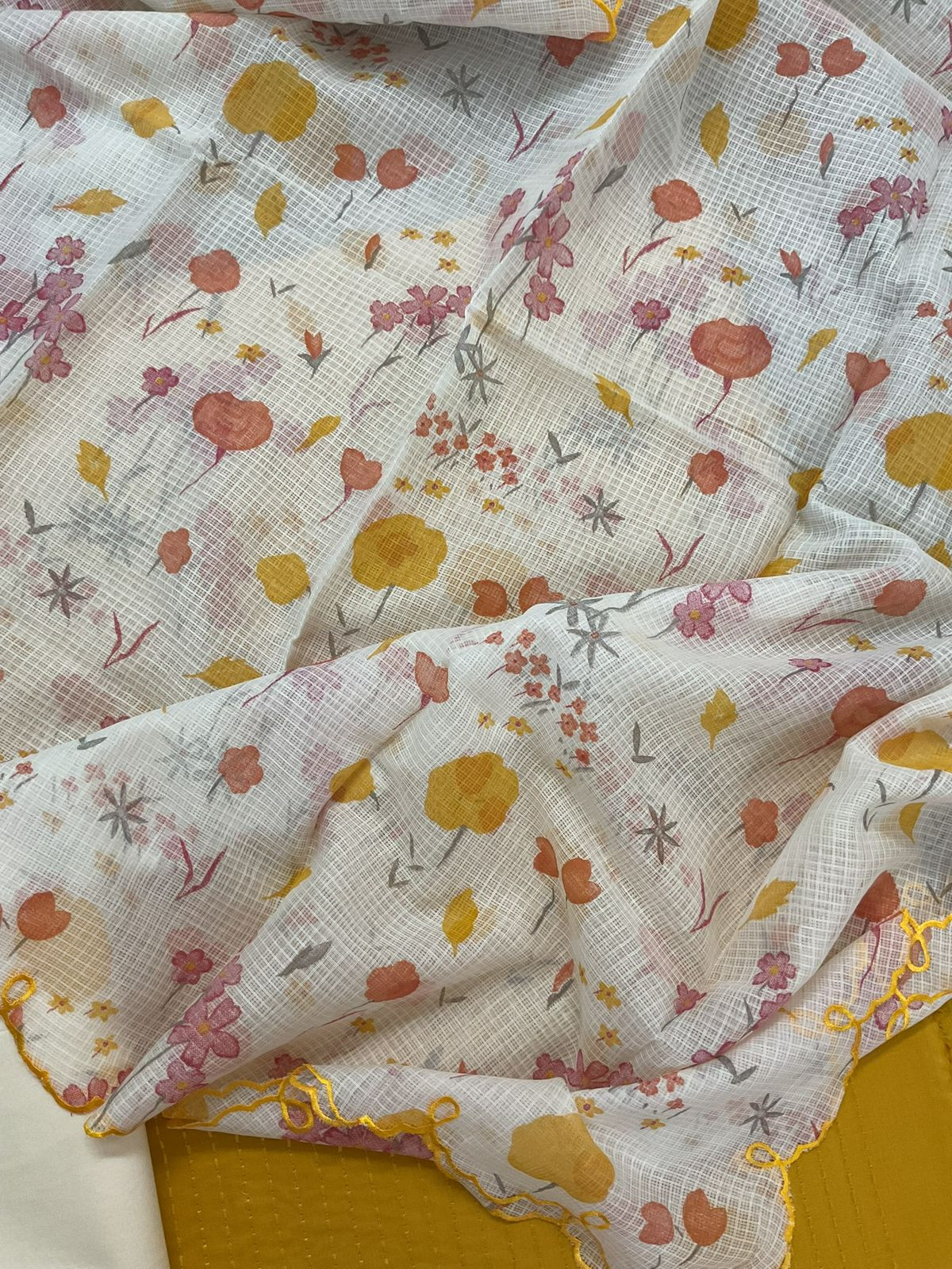 Pure Cotton Printed Embroidered Suit - Yellow