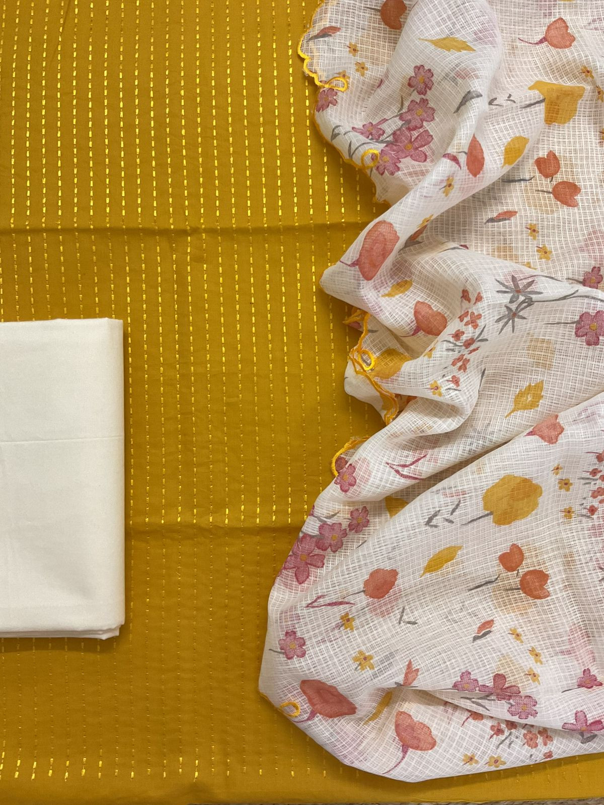 Pure Cotton Printed Embroidered Suit - Yellow
