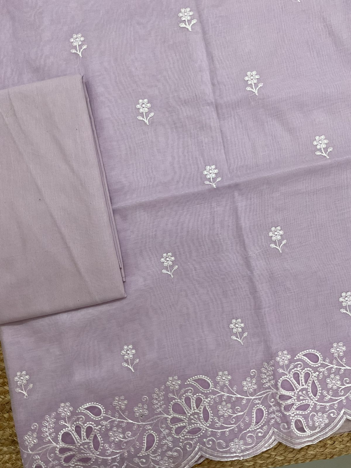 Soft Chanderi Embroidered Suit - Lavender