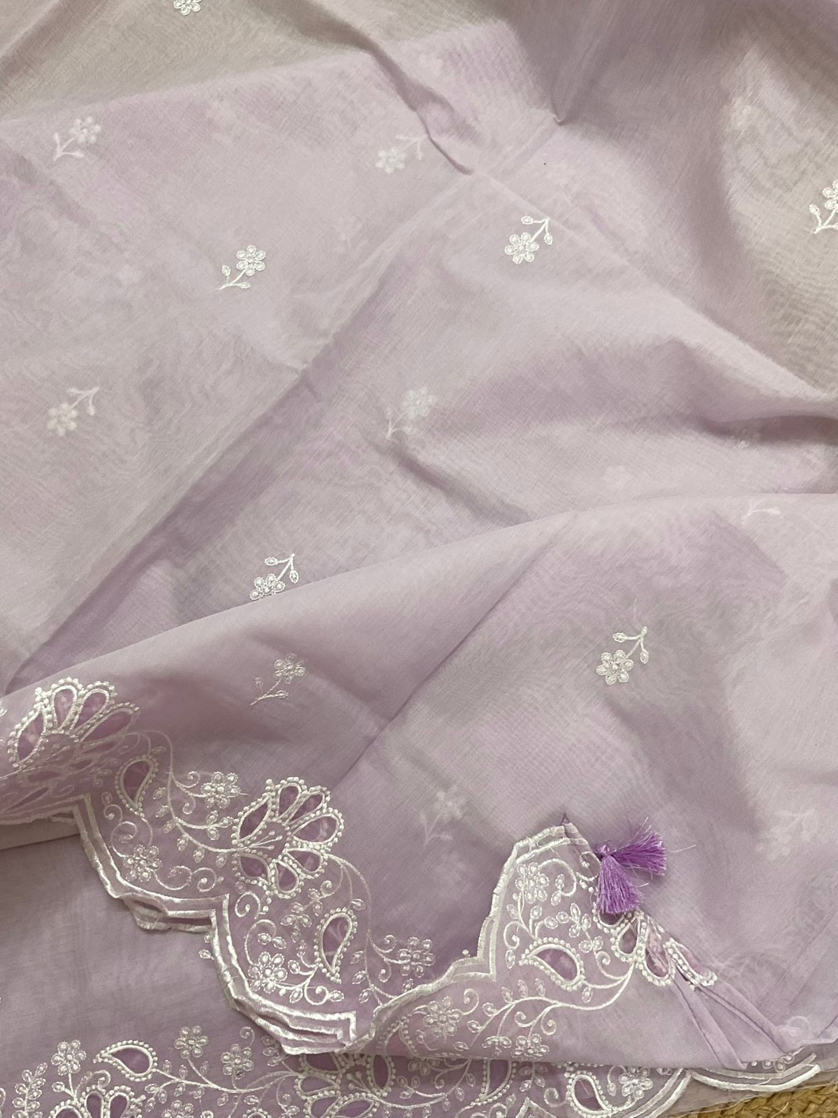 Soft Chanderi Embroidered Suit - Lavender