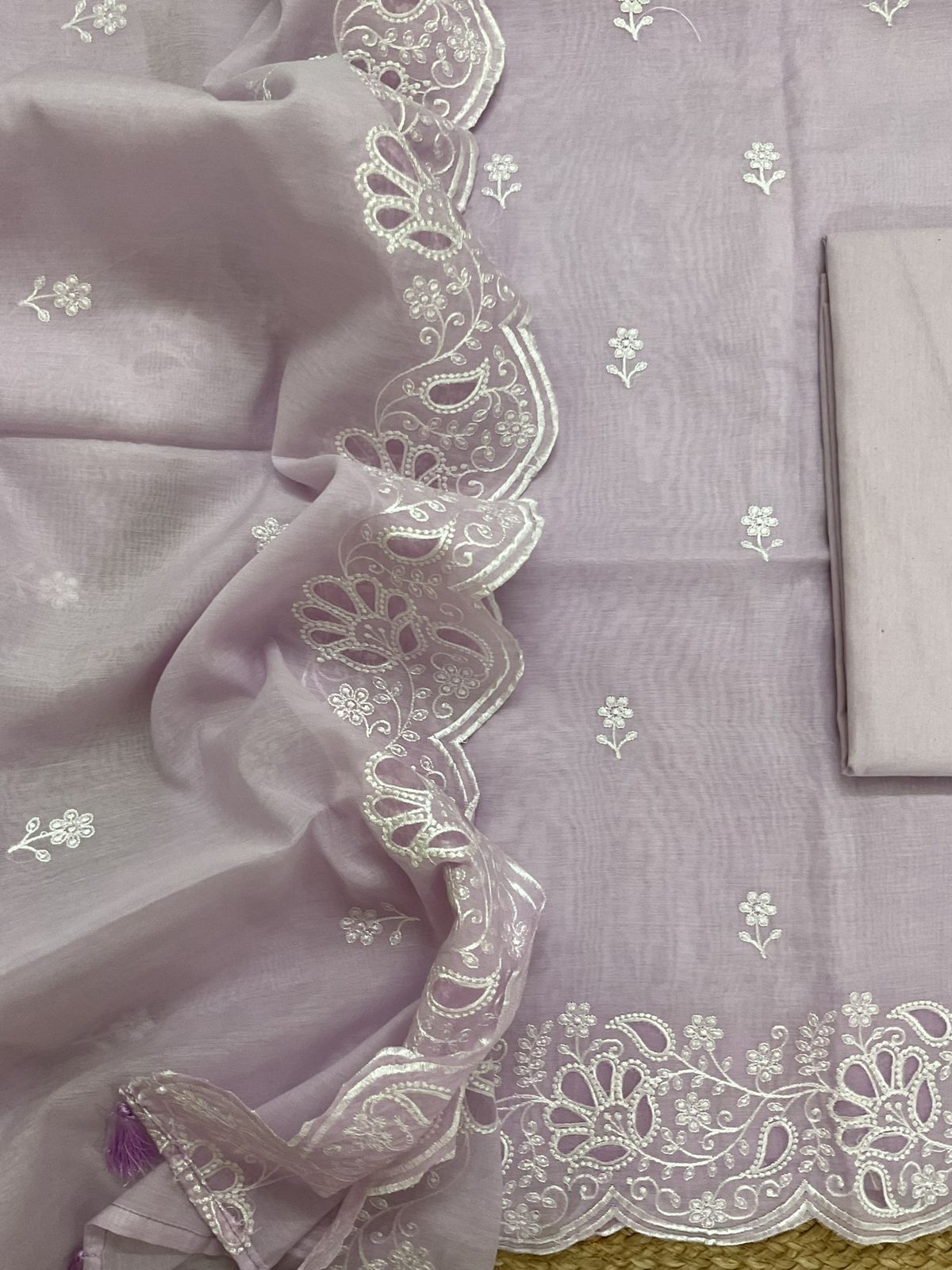 Soft Chanderi Embroidered Suit - Lavender