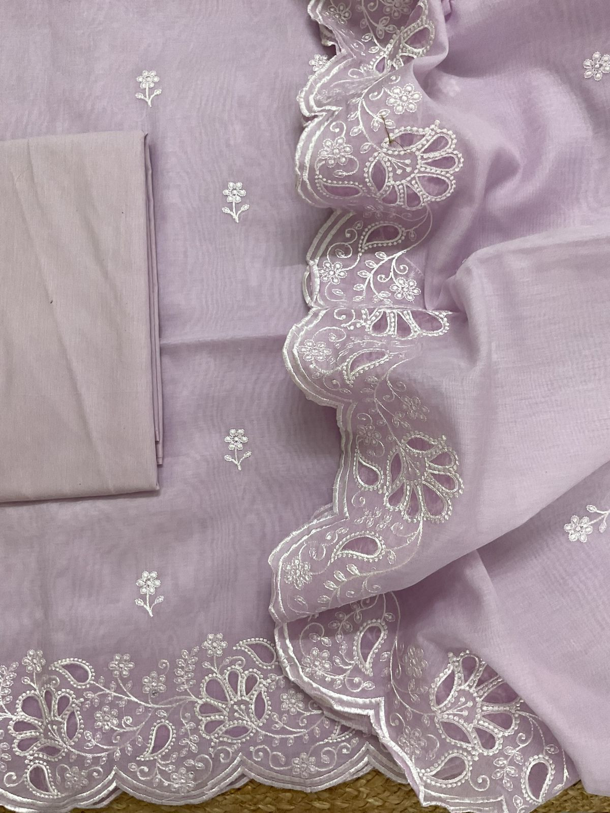 Soft Chanderi Embroidered Suit - Lavender