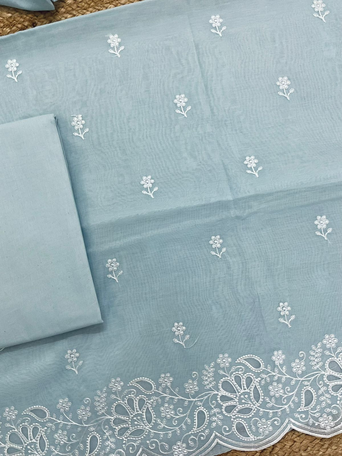 Soft Chanderi Embroidered Suit - Grey