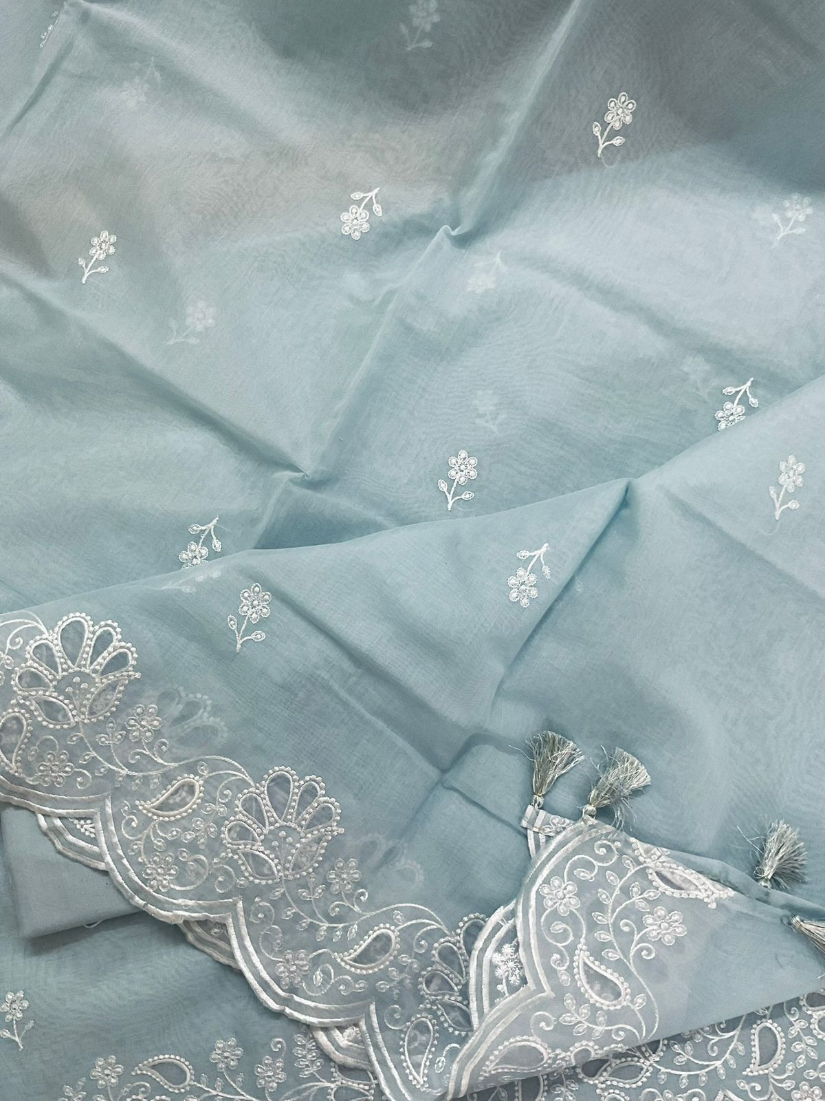 Soft Chanderi Embroidered Suit - Grey