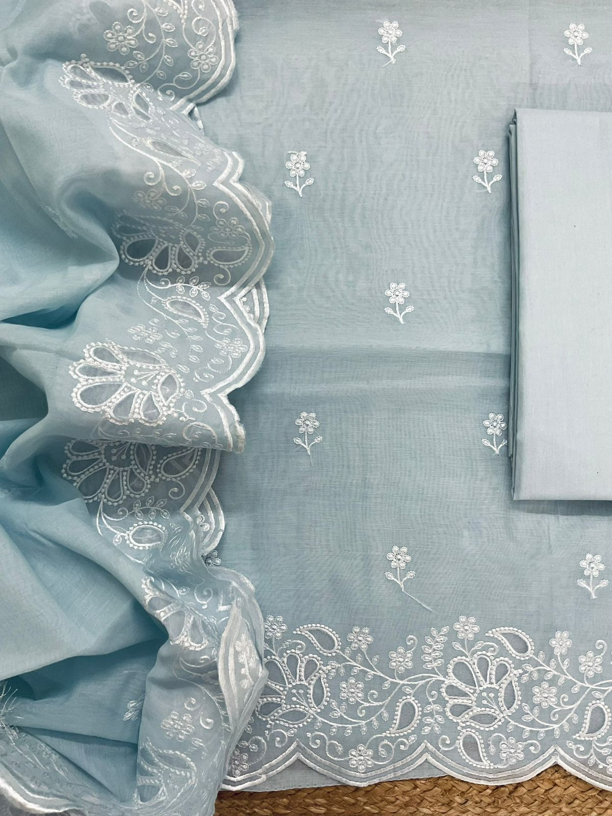 Soft Chanderi Embroidered Suit - Grey