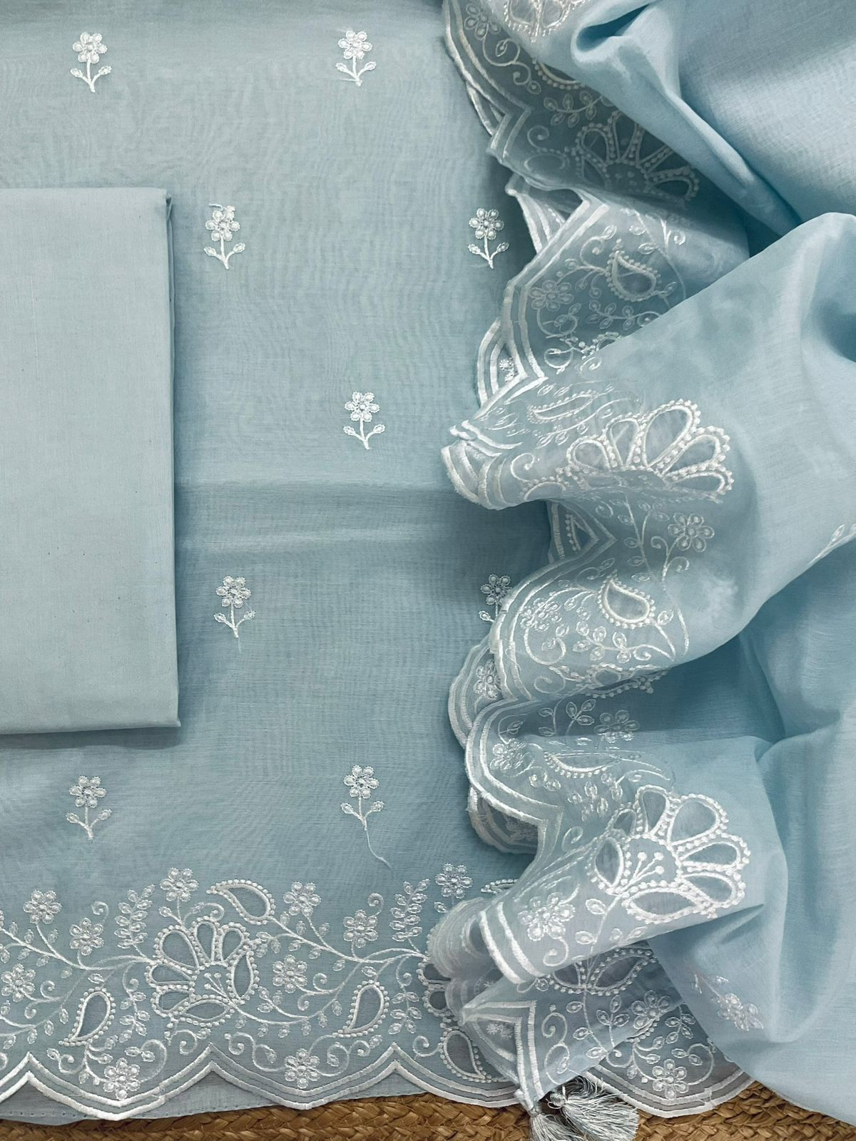 Soft Chanderi Embroidered Suit - Grey