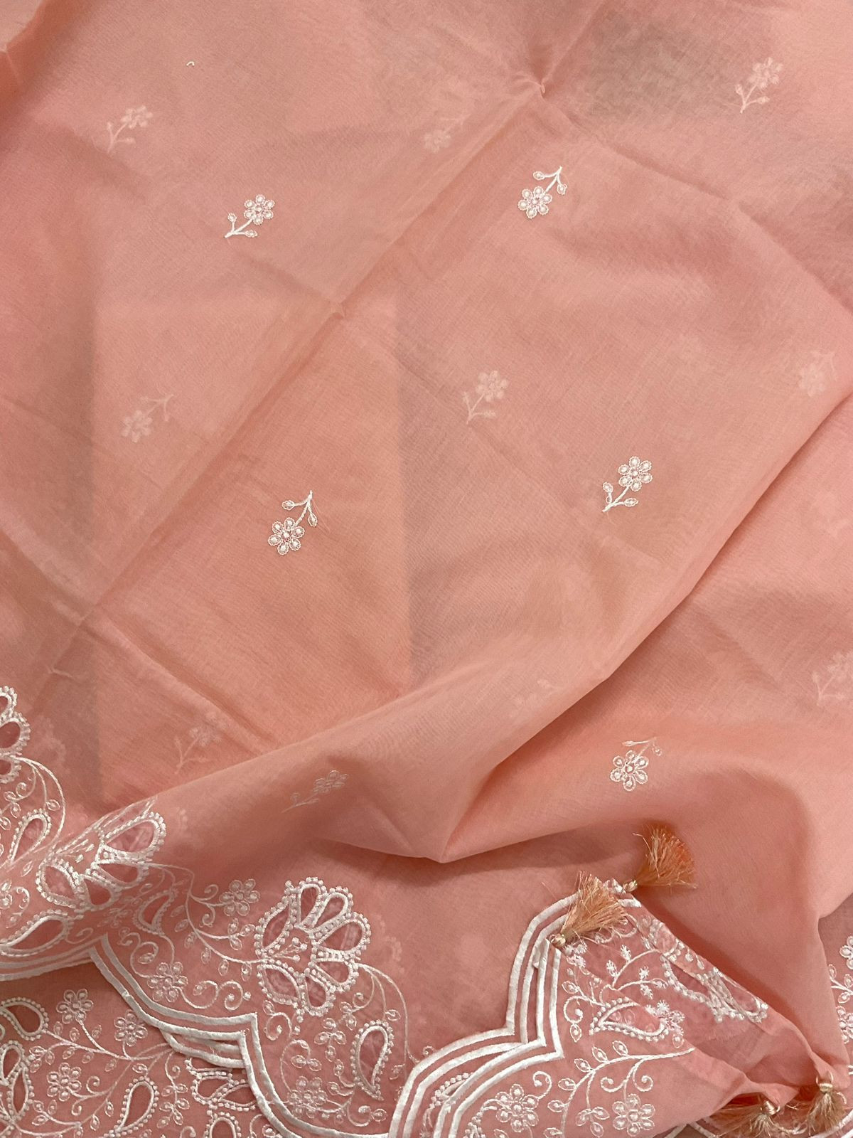 Soft Chanderi Embroidered Suit - Peach