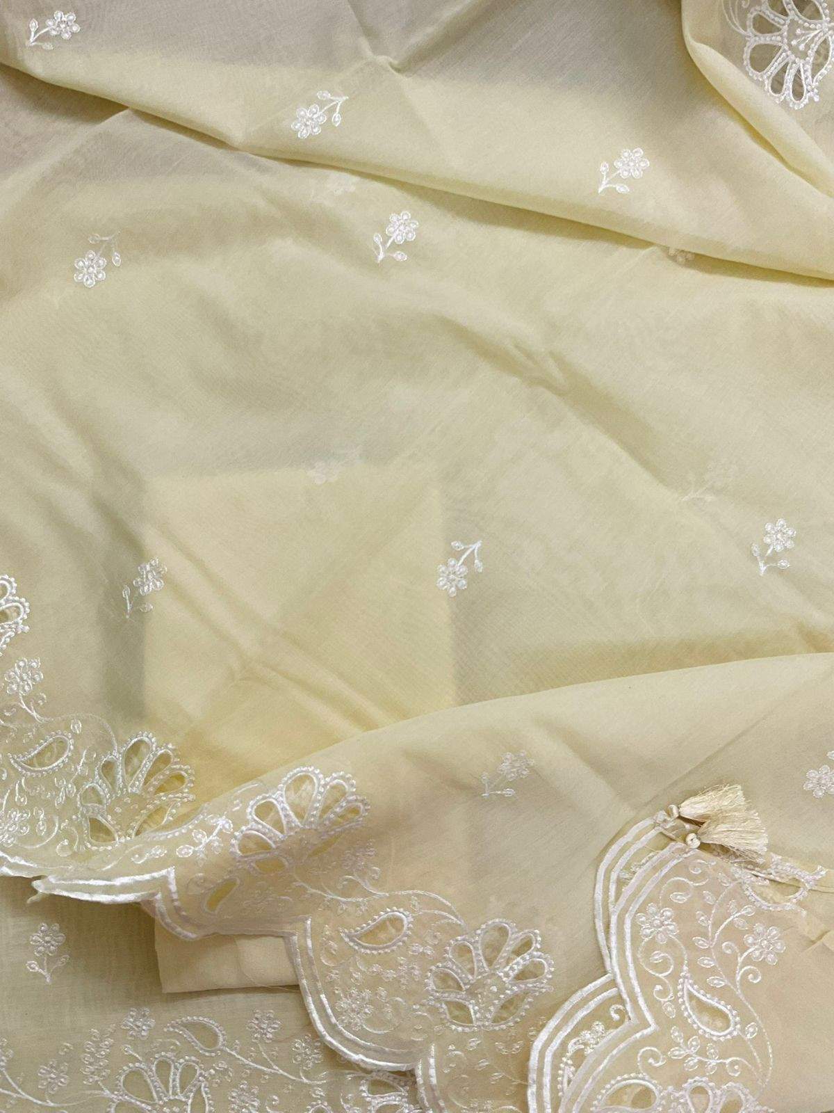 Soft Chanderi Embroidered Suit - Yellow