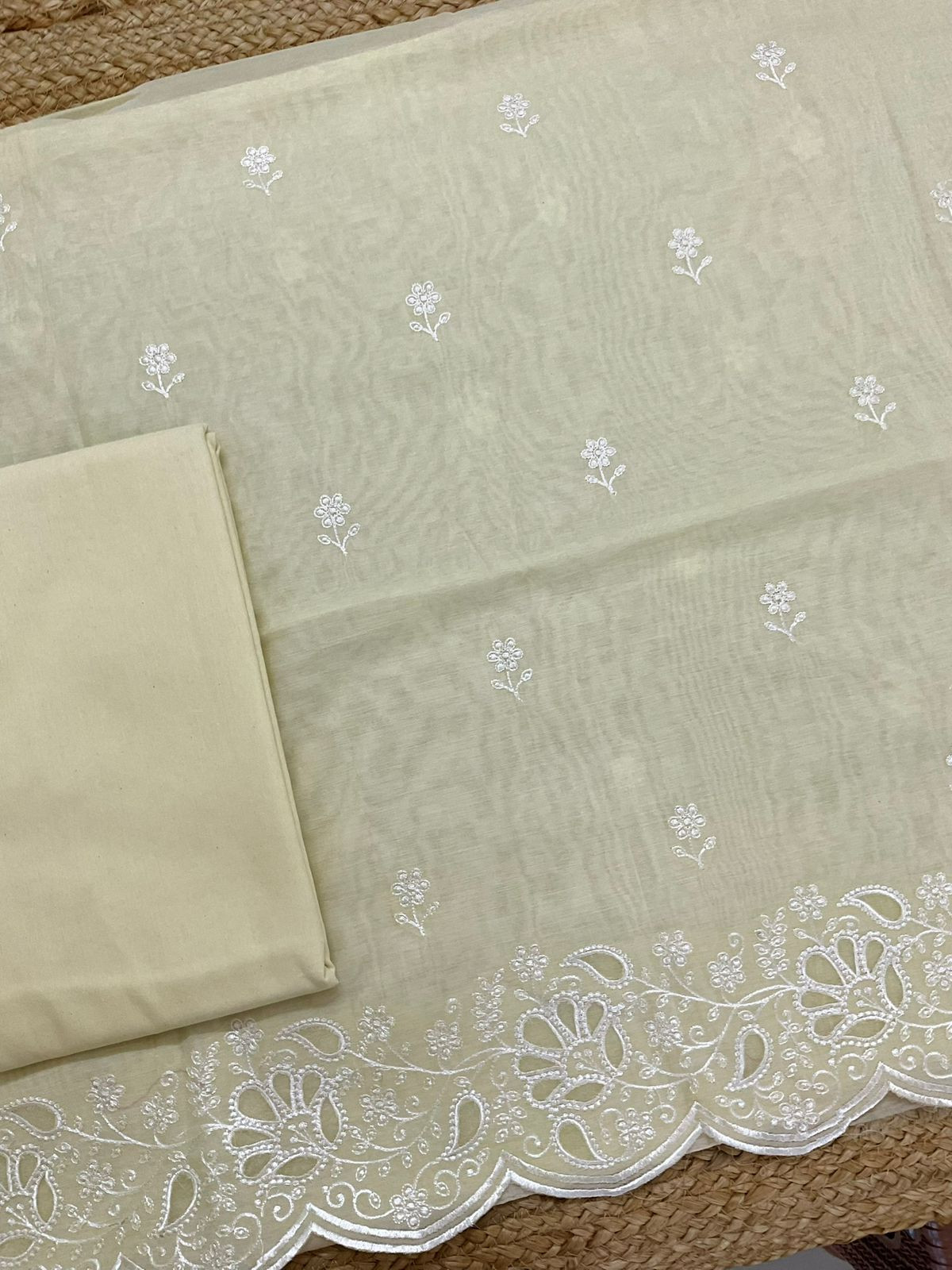 Soft Chanderi Embroidered Suit - Yellow