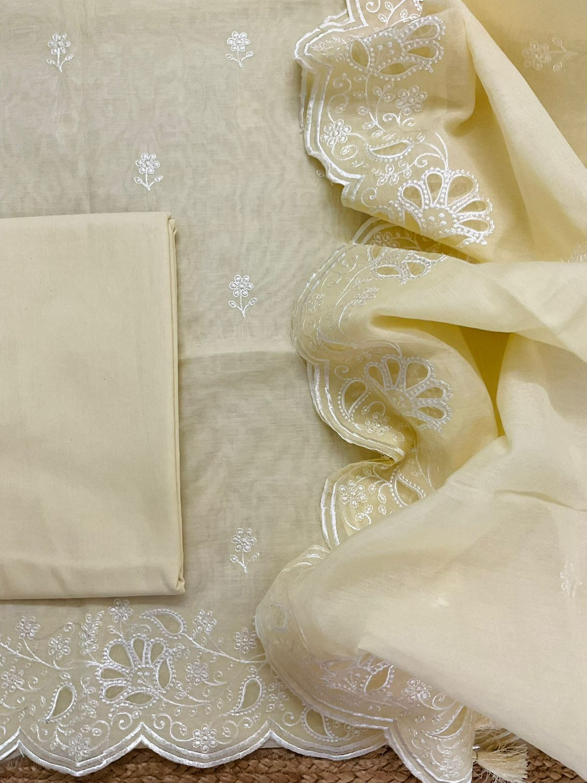 Soft Chanderi Embroidered Suit - Yellow