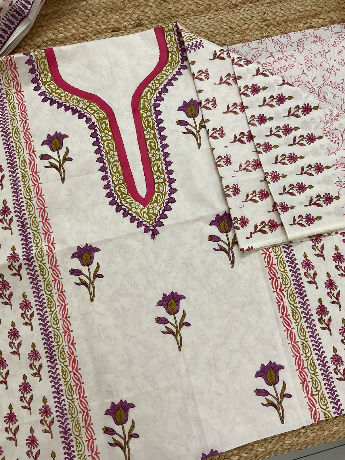 Pure Cotton Printed Suit - Cream