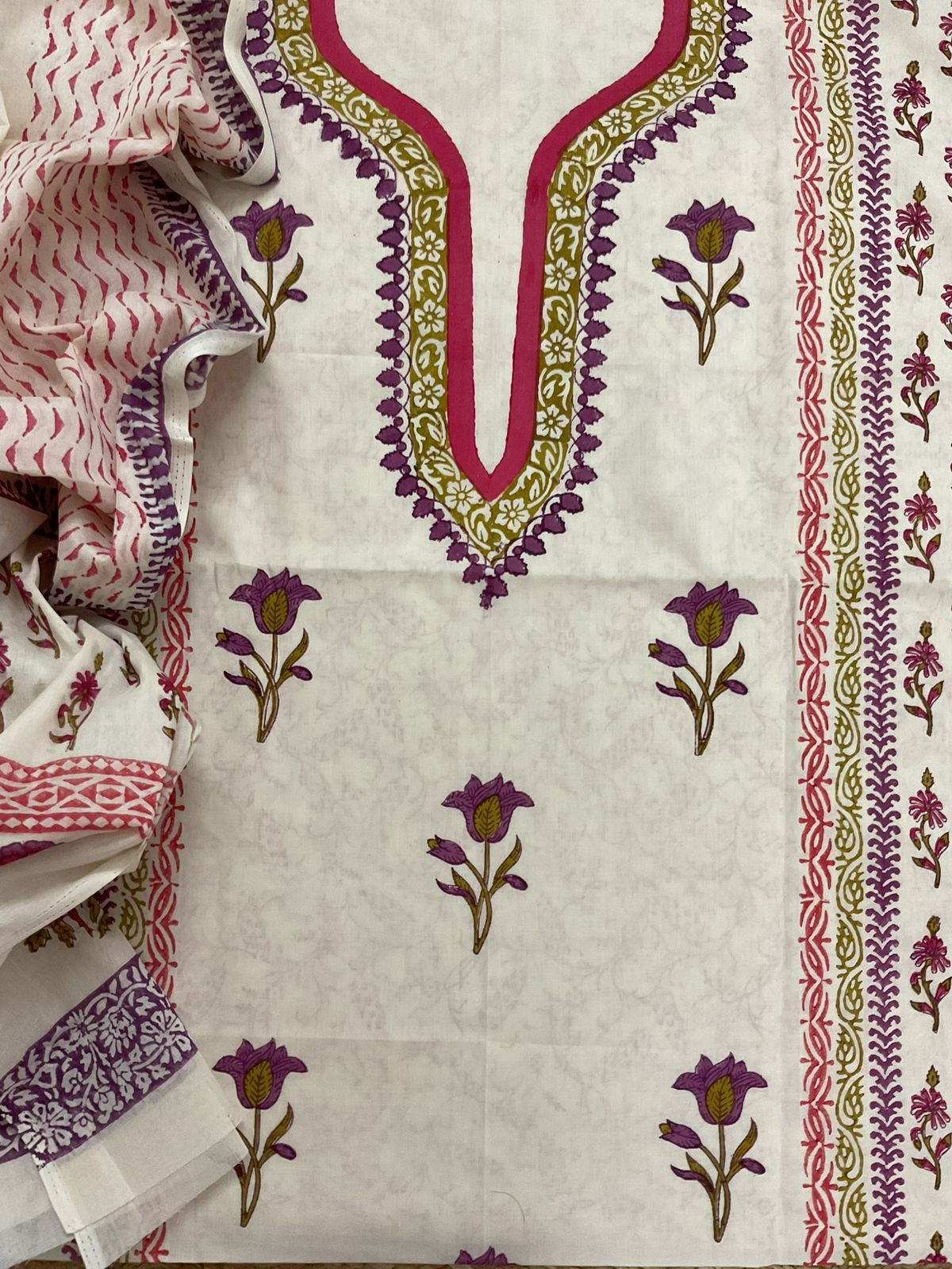 Pure Cotton Printed Suit - Cream