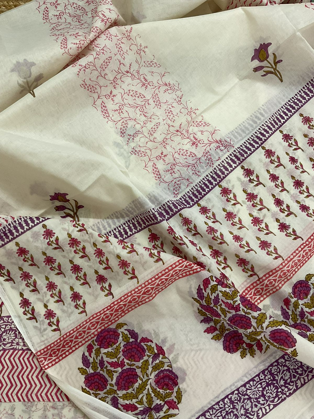 Pure Cotton Printed Suit - Cream