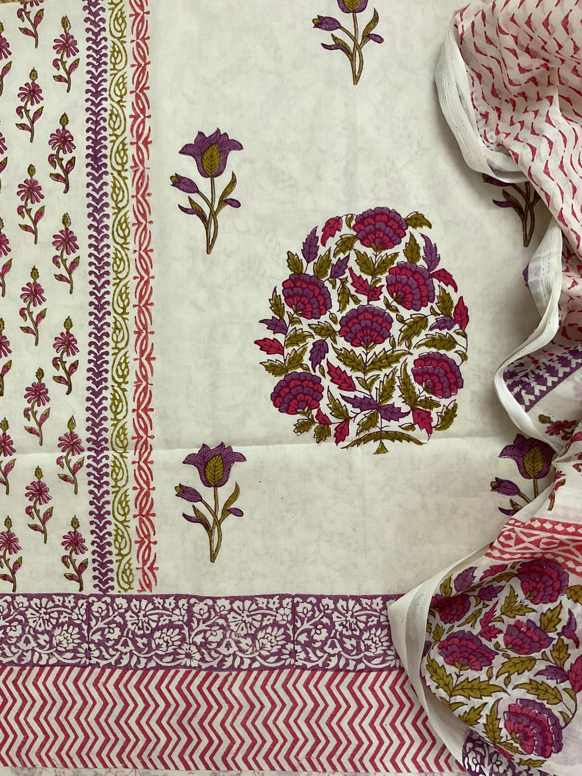 Pure Cotton Printed Suit - Cream