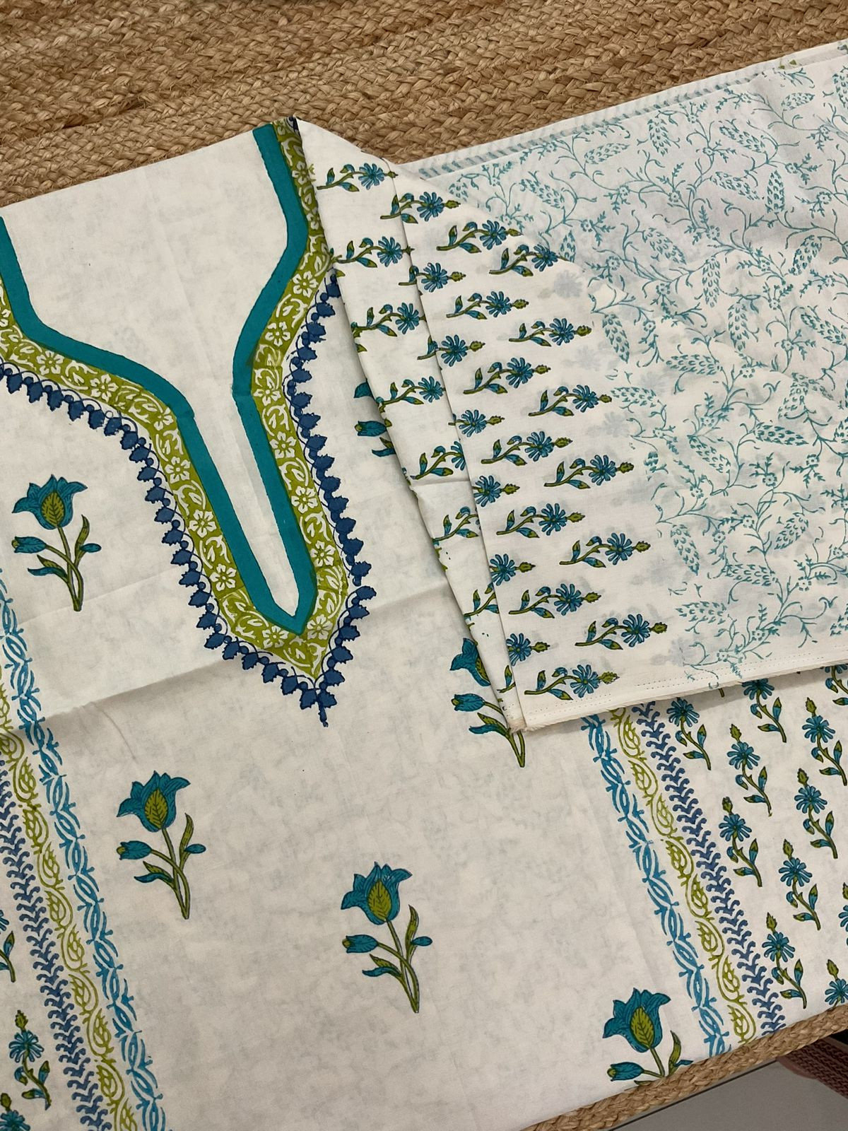 Pure Cotton Printed Suit - Cream