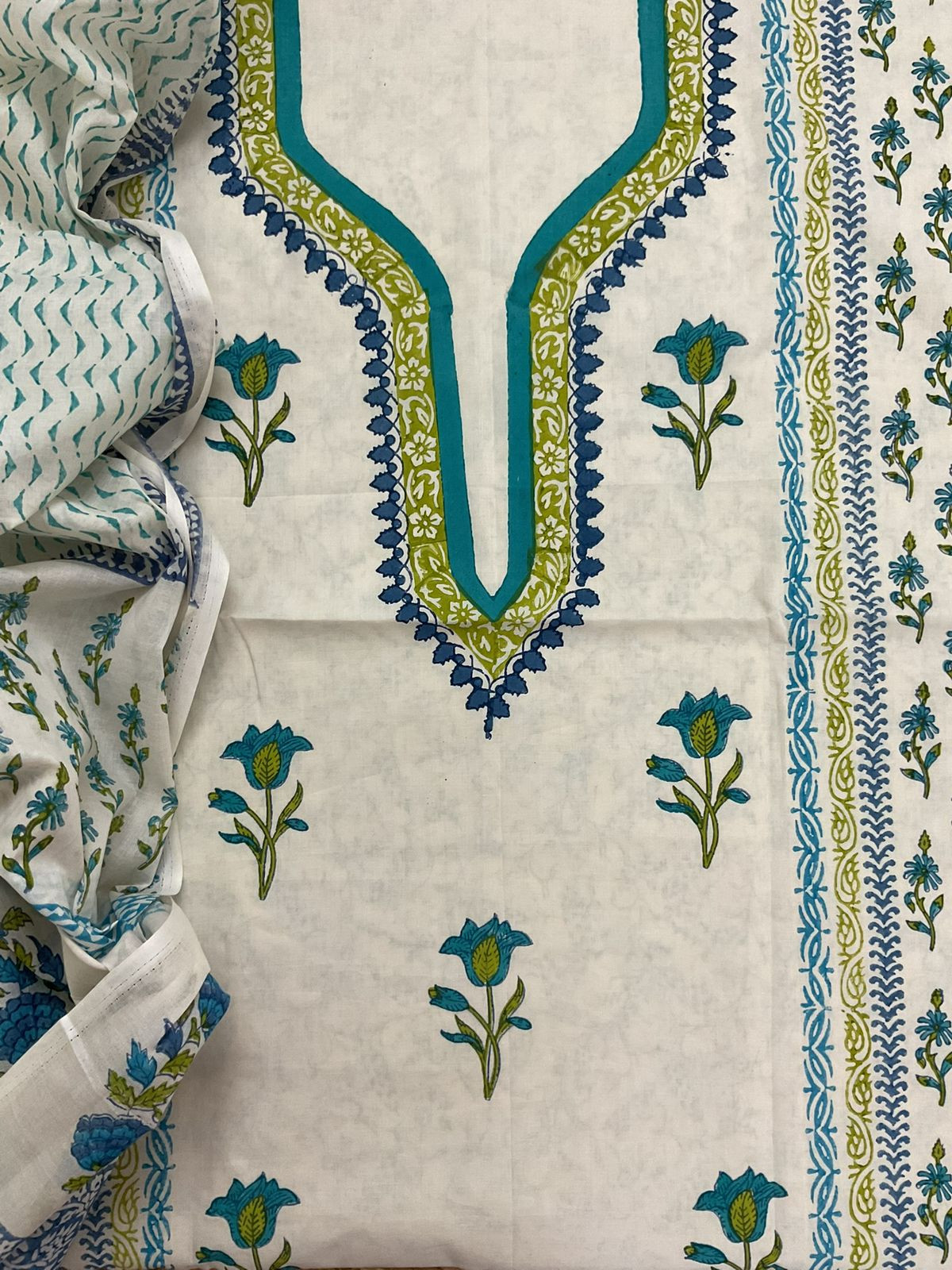 Pure Cotton Printed Suit - Cream