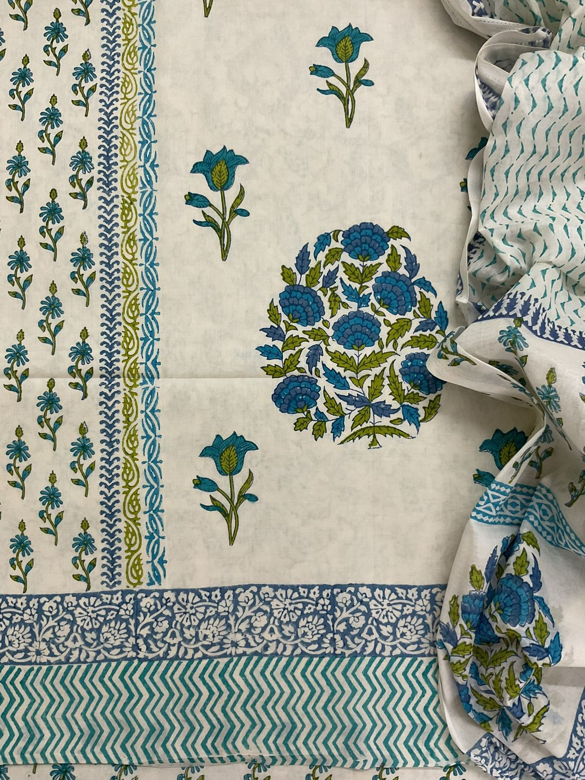Pure Cotton Printed Suit - Cream